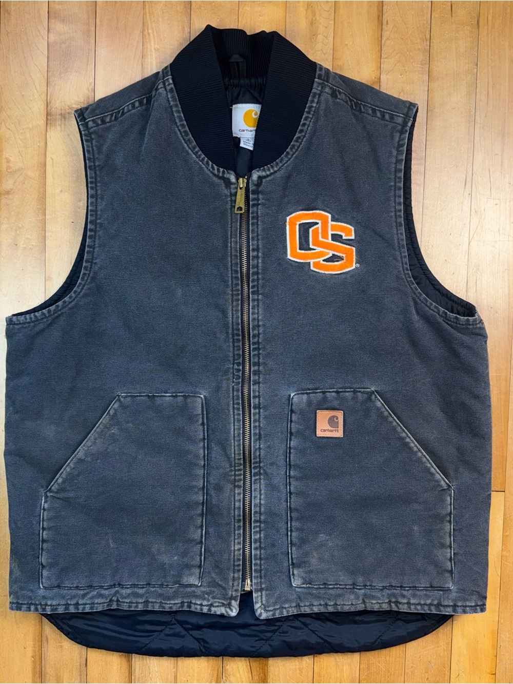 Carhartt Oregon State Beavers OSU Quilted Work Vest L Tall Distressed Black